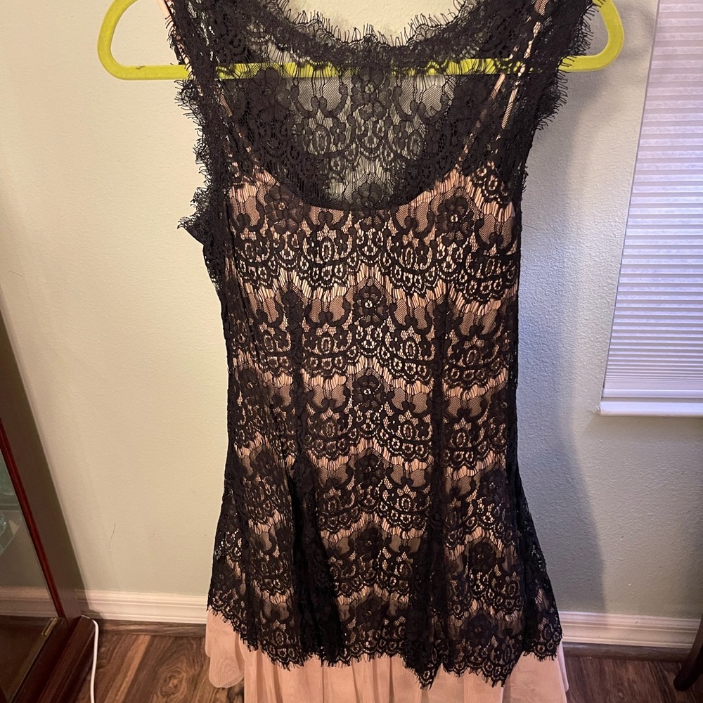 Betsy & Adam Black Lace Dress with Nude Lining